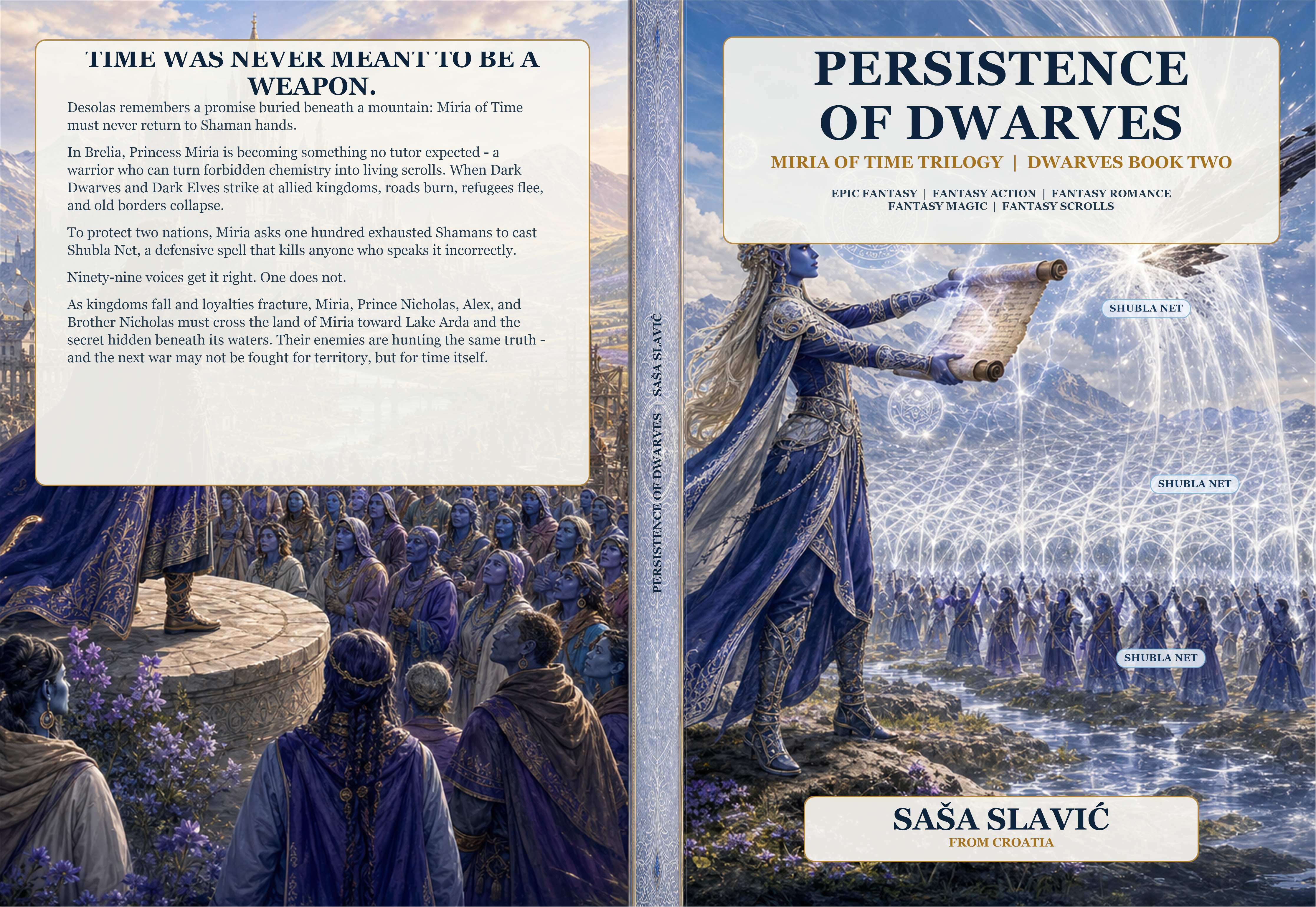 Complete 7 by 10 cover wrap for Persistence of Dwarves, Book Two of the Miria of Time Trilogy