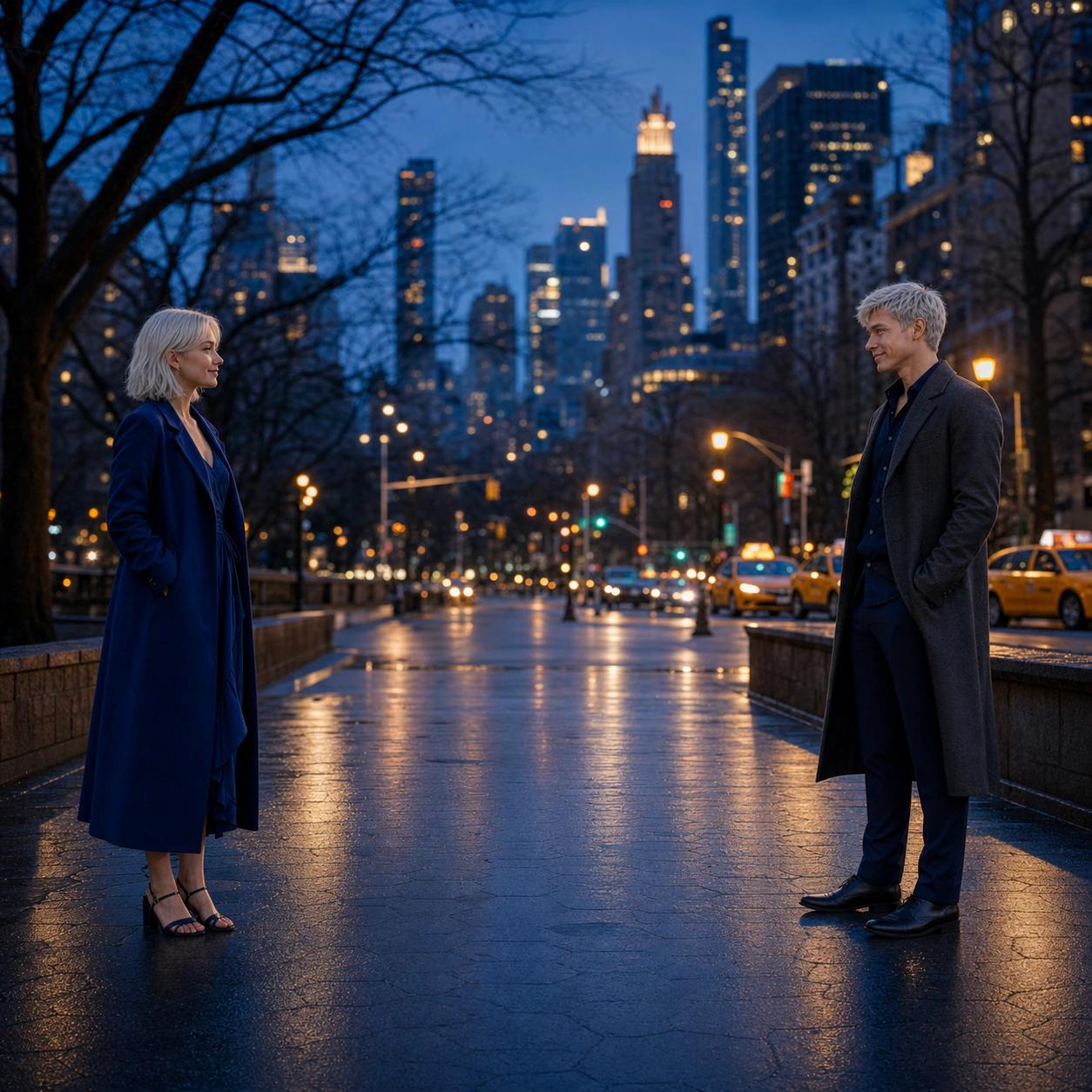 Urban reunion reference: two recurring souls meet again inside an ordinary world filled with remembered possibility.
